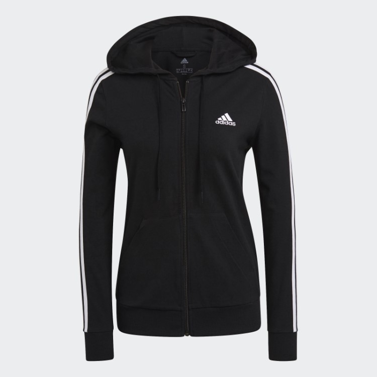Moletom Com Capuz E Zíper Nas Três Listras Preto Adidas Essentials