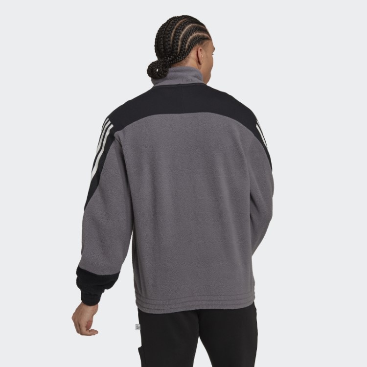 Blusa De Lã Polar Com As Três Listras Cinza Trace Adidas Future Icons