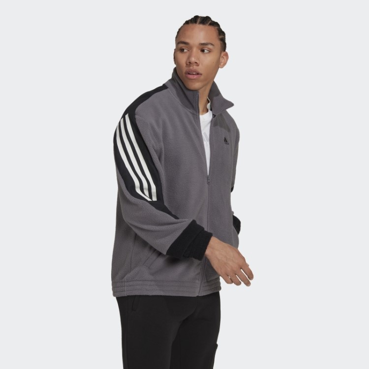 Blusa De Lã Polar Com As Três Listras Cinza Trace Adidas Future Icons