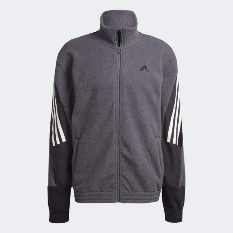 Blusa De Lã Polar Com As Três Listras Cinza Trace Adidas Future Icons