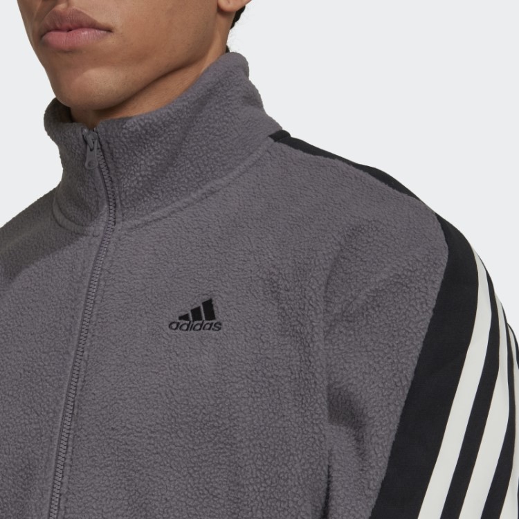 Blusa De Lã Polar Com As Três Listras Cinza Trace Adidas Future Icons