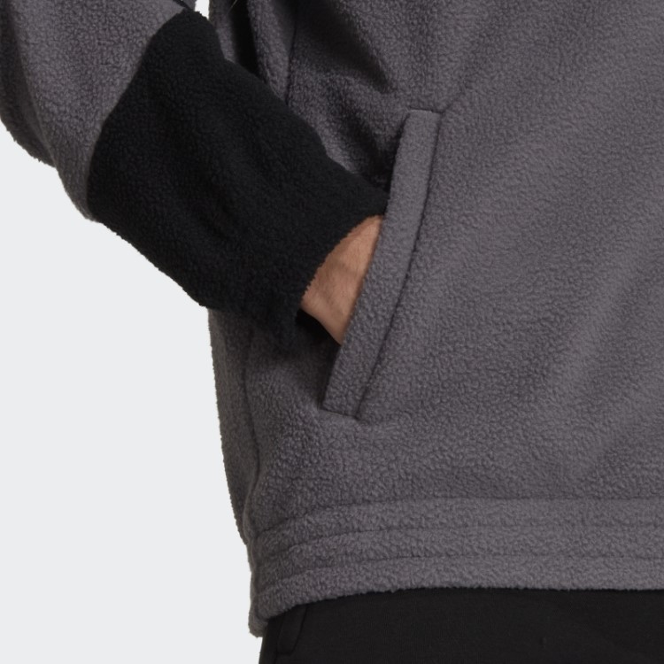 Blusa De Lã Polar Com As Três Listras Cinza Trace Adidas Future Icons
