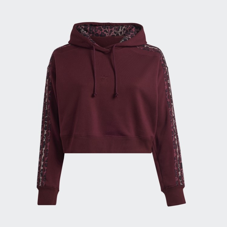 Moletom Com Capuz Crop Print 3 Listras (tamanho Grande) Marrom Adidas