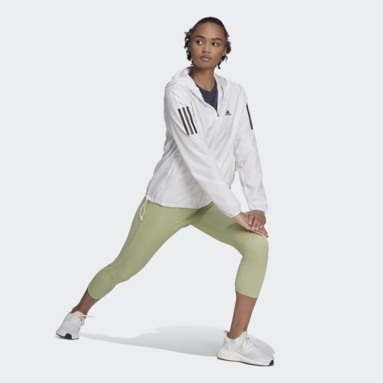 Adidas White Own The Run Blusão De Corrida Com Capuz