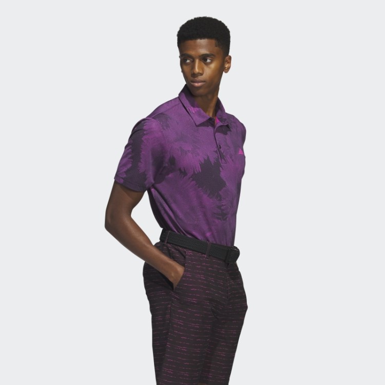 Adidas Camisa Polo De Golfe De Malha De Flores Preta