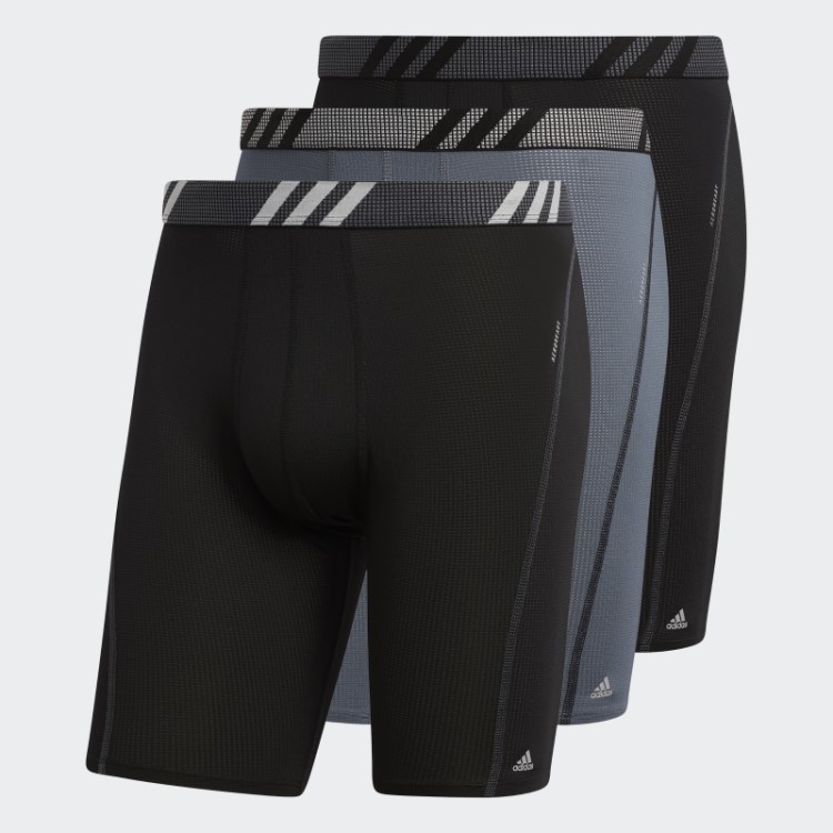Cueca Boxer Longa De Malha De Desempenho 3 Pares Adidas Preto