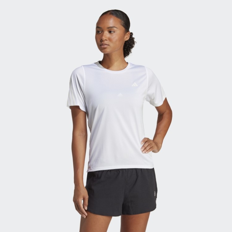 Camiseta De Corrida Branca Adidas Run Icons Com 3 Listras E Baixo Teor De Carbono