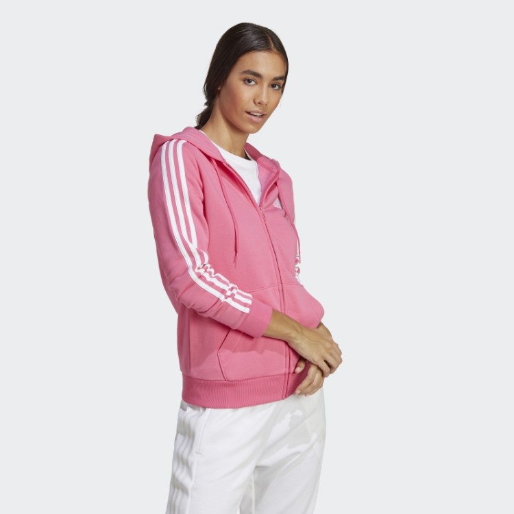 Magenta Adidas Essentials Moletom Com Capuz E Zíper Nas Três Listras