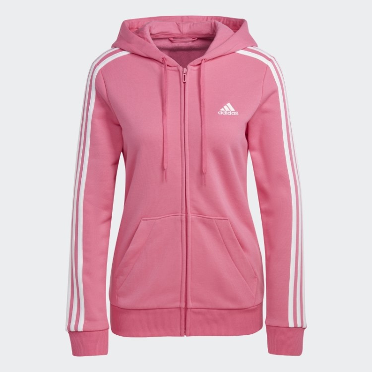 Magenta Adidas Essentials Moletom Com Capuz E Zíper Nas Três Listras
