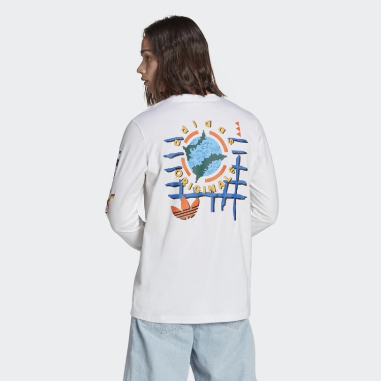 Camiseta Branca Manga Longa Adidas