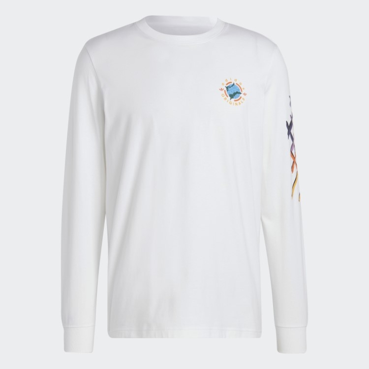 Camiseta Branca Manga Longa Adidas