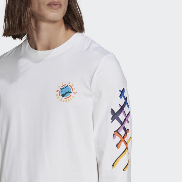 Camiseta Branca Manga Longa Adidas