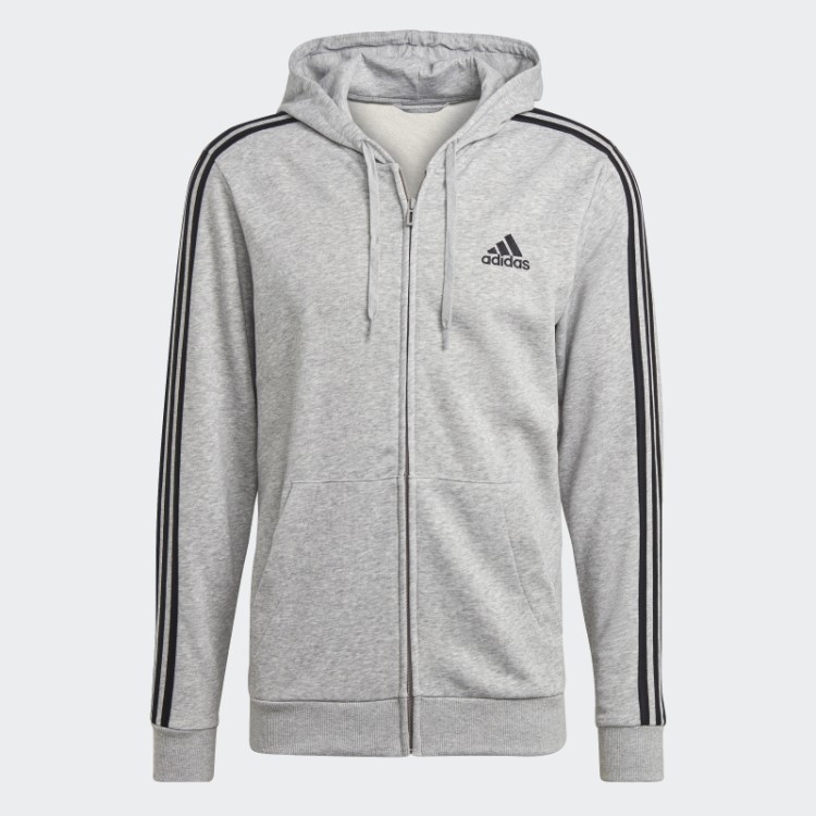 Moda Adidas Essentials French Terry Moletom Com Capuz Preto E Zíper Nas Três Listras