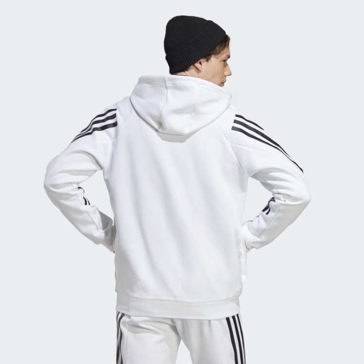 Elegante Moletom Branco Com Capuz E Zíper Nas Três Listras Future Icons Da Adidas