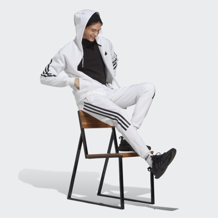 Elegante Moletom Branco Com Capuz E Zíper Nas Três Listras Future Icons Da Adidas