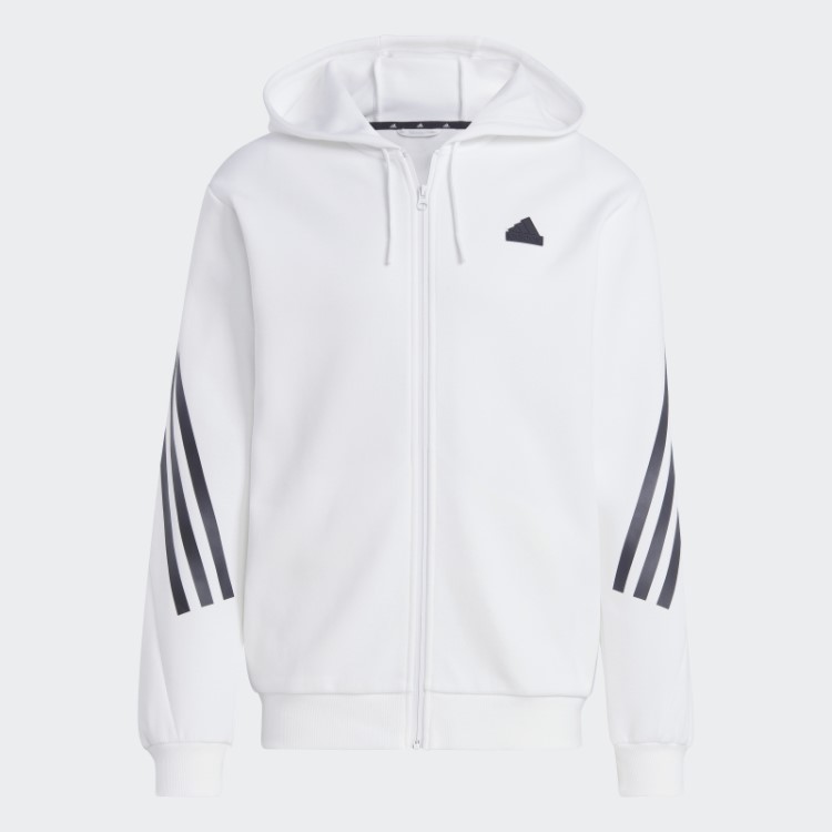 Elegante Moletom Branco Com Capuz E Zíper Nas Três Listras Future Icons Da Adidas