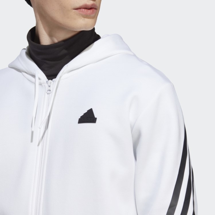 Elegante Moletom Branco Com Capuz E Zíper Nas Três Listras Future Icons Da Adidas