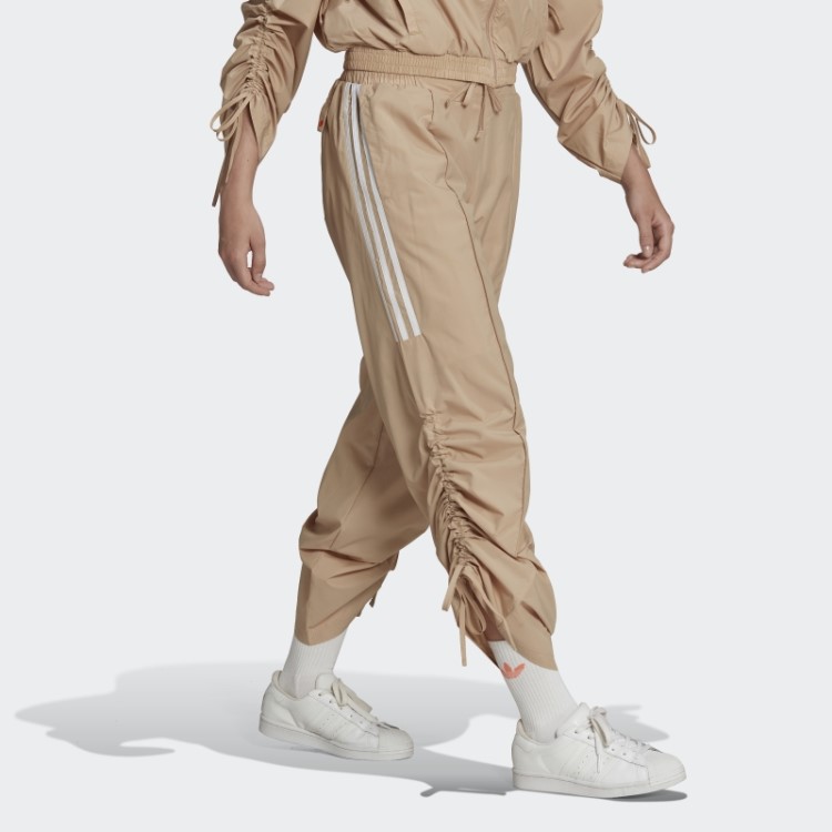 Calça Franzida Com 3 Listras Bege Adidas
