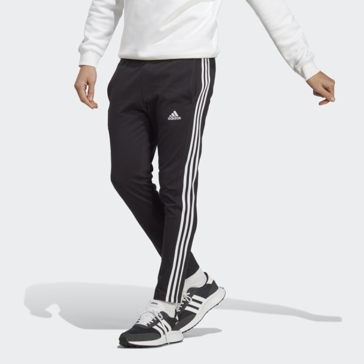 Calças Essenciais De Jérsei Simples Com Bainha Aberta E As Três Listras Adidas Pretas