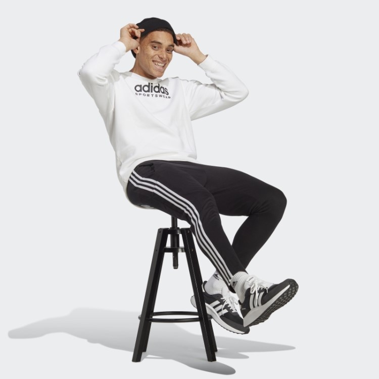 Calças Essenciais De Jérsei Simples Com Bainha Aberta E As Três Listras Adidas Pretas