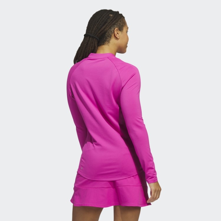 Camisa Pólo De Golfe Fúcsia Com Zíper De Manga Comprida Adidas
