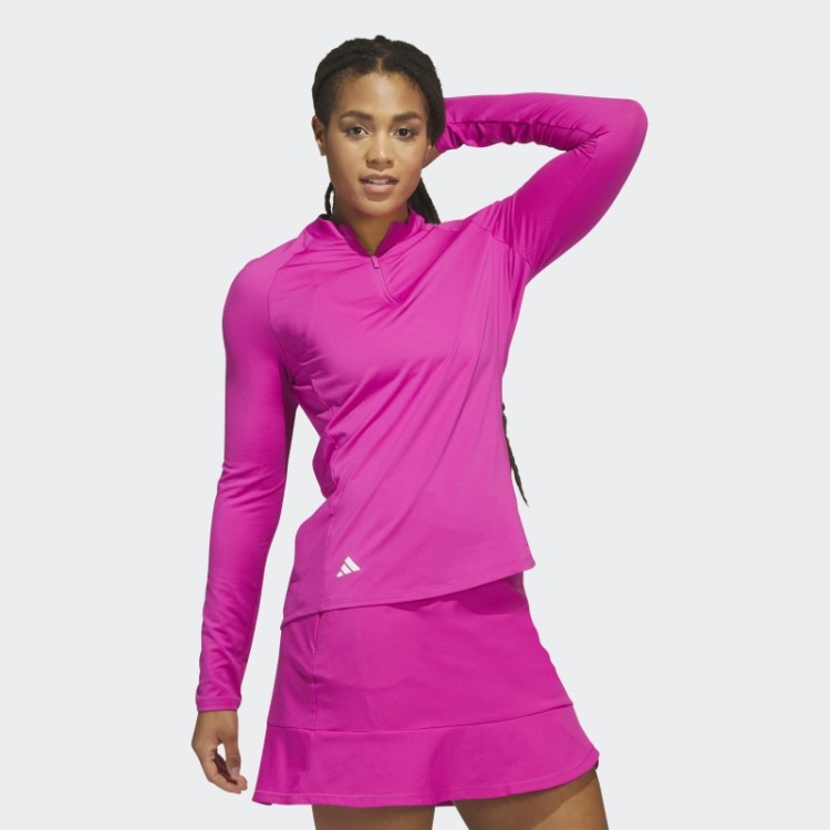 Camisa Pólo De Golfe Fúcsia Com Zíper De Manga Comprida Adidas