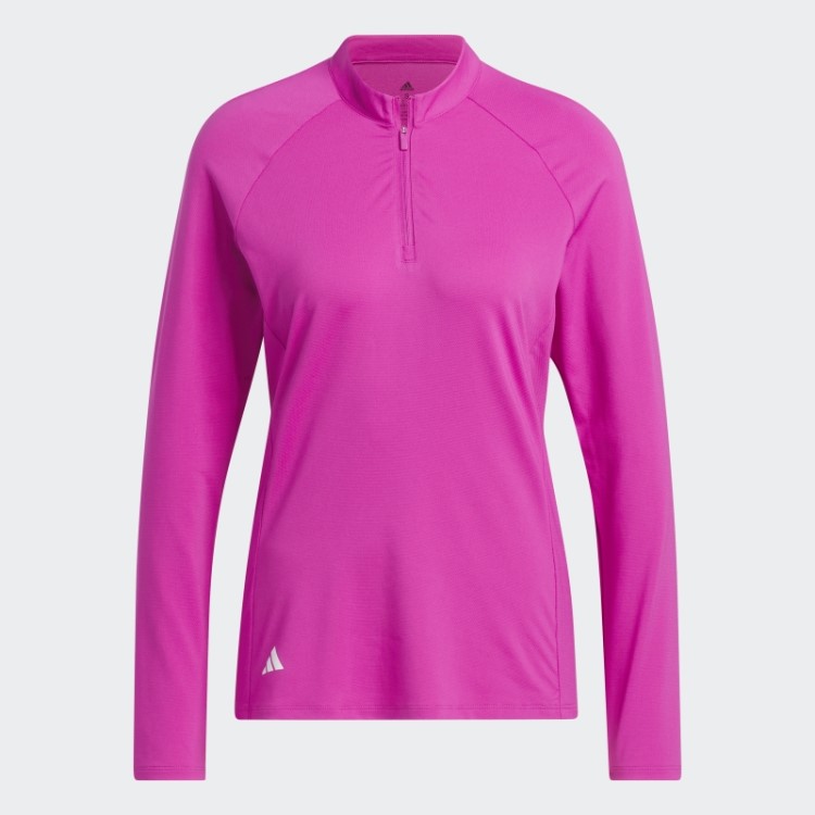 Camisa Pólo De Golfe Fúcsia Com Zíper De Manga Comprida Adidas