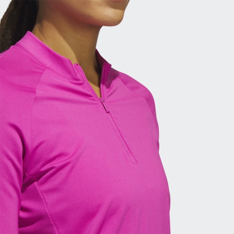 Camisa Pólo De Golfe Fúcsia Com Zíper De Manga Comprida Adidas