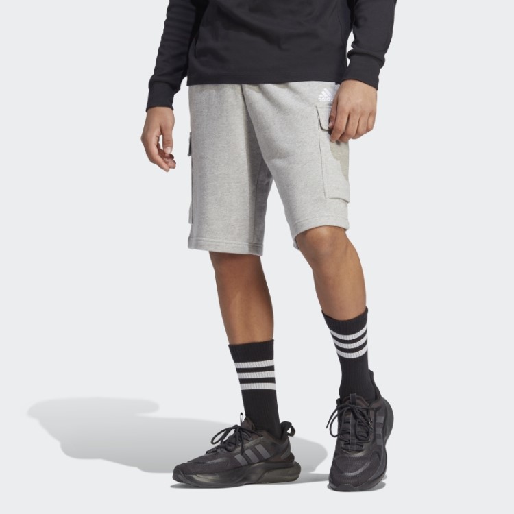 Bermuda Cargo French Terry Adidas Essentials Cinza Médio
