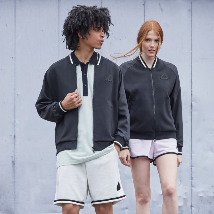 Jaqueta Bomber Com Estampa Preta Adidas (gênero Neutro) Moda