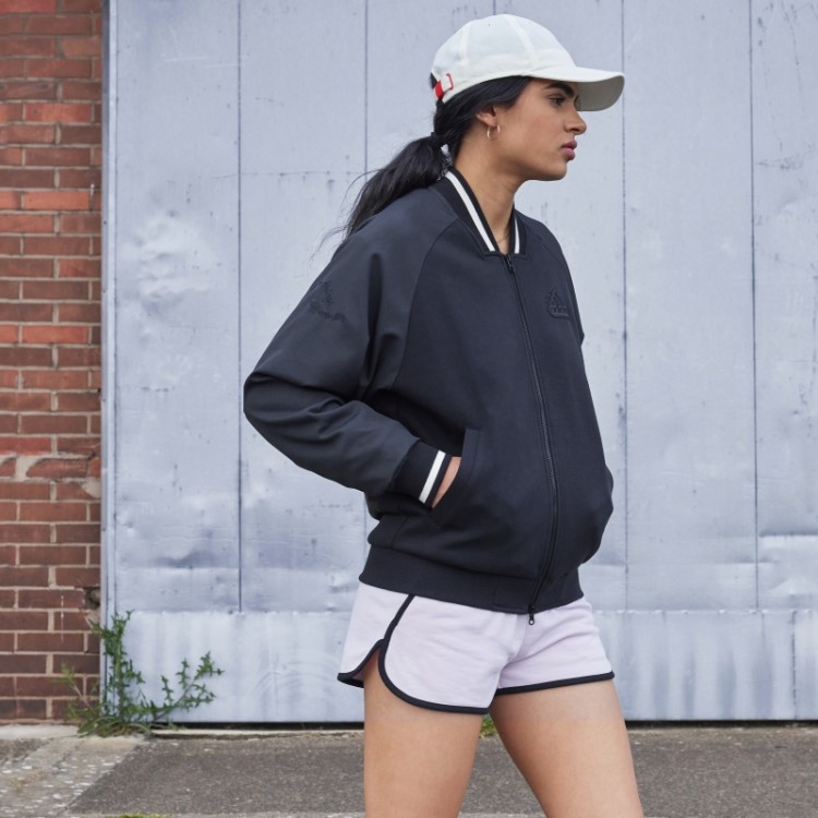 Jaqueta Bomber Com Estampa Preta Adidas (gênero Neutro) Moda