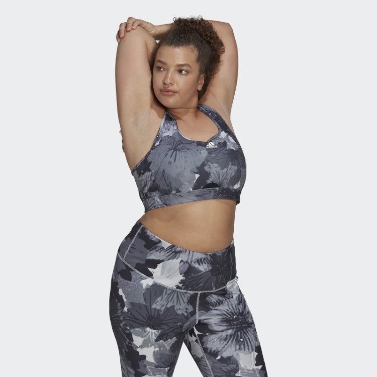 Sutiã Preto Powerreact Com Estampa Allover De Suporte Médio (tamanho Grande) Adidas