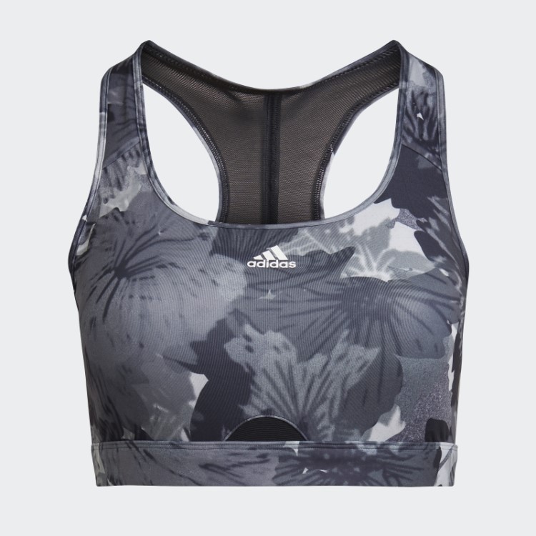Sutiã Preto Powerreact Com Estampa Allover De Suporte Médio (tamanho Grande) Adidas
