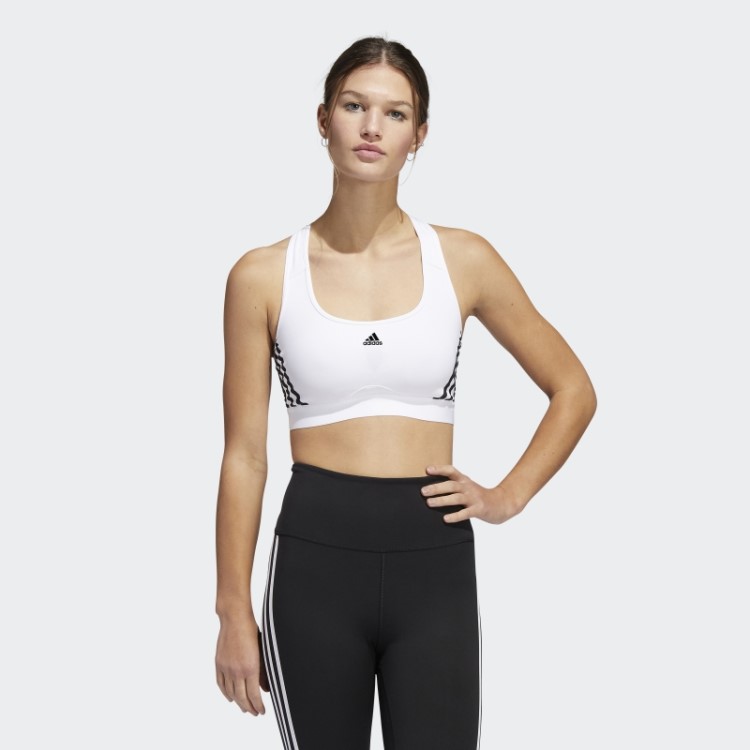 Sutiã Branco Adidas Powerreact Training De Suporte Médio Com As Três Listras Quente