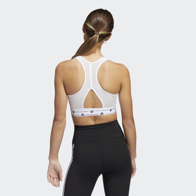 Sutiã De Três Listras De Suporte Médio Adidas Powerreact Branco Quente