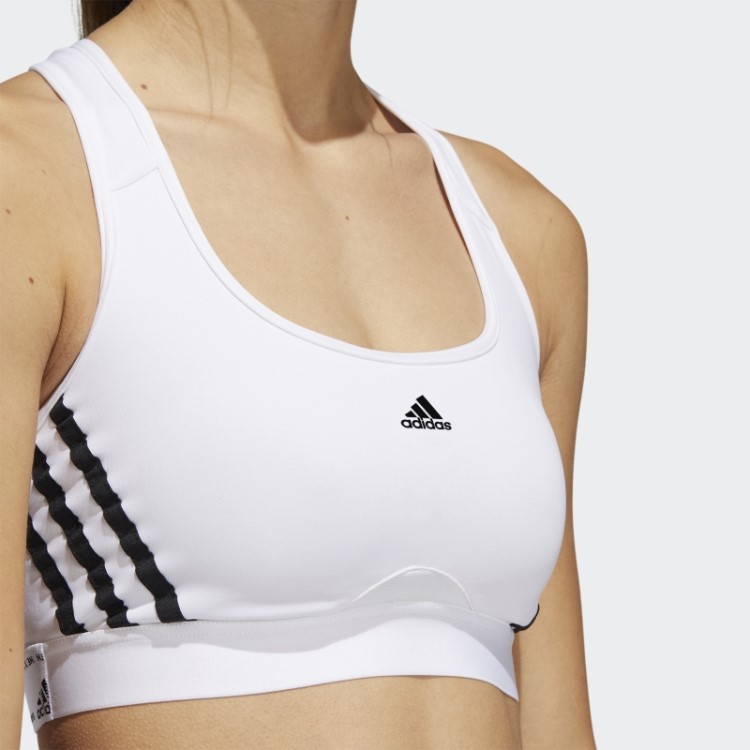 Sutiã Branco Com As Três Listras De Suporte Médio Adidas Powerreact