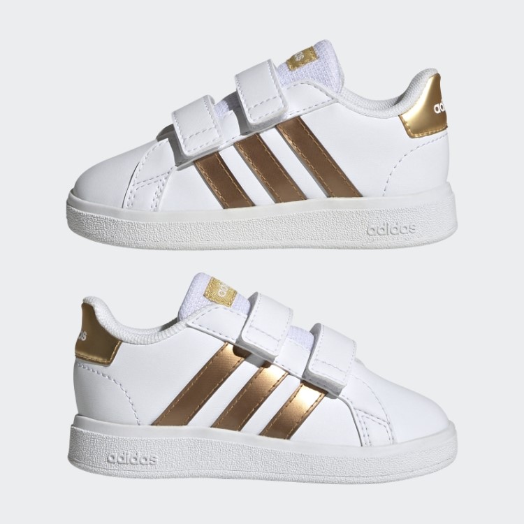 Adidas Grand Court Estilo De Vida Sustentável Sapatos De Velcro Brancos
