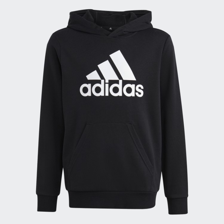 Moletom De Algodão Com Capuz Preto Grande Logo Adidas