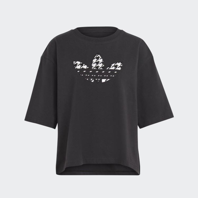 Camiseta Preta Originals Com Trevo Houndstooth E Enchimento Adidas