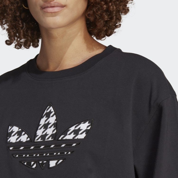 Camiseta Preta Adidas Originals Com Detalhe De Trevo Houndstooth