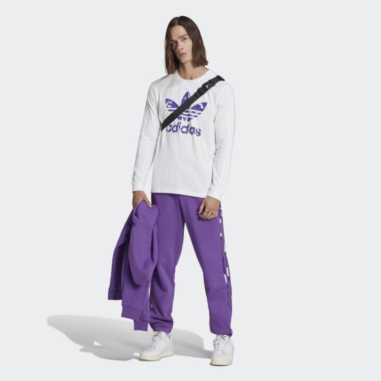 Camiseta De Manga Longa Com Listras Camufladas Brancas Adidas