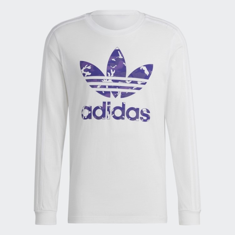 Camiseta De Manga Longa Com Listras Camufladas Brancas Adidas