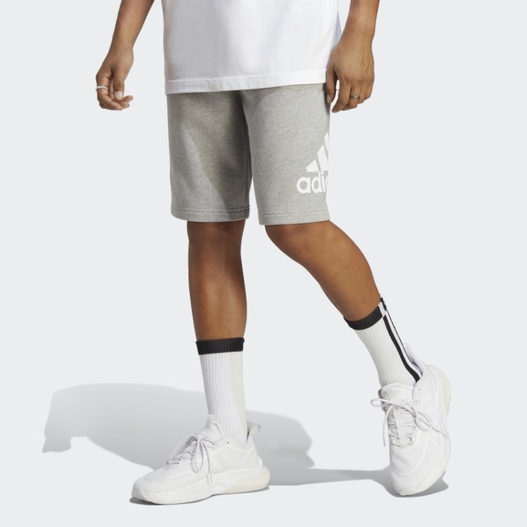Bermuda Felpuda Adidas Cinza Médio Com Logo Grande French Terry