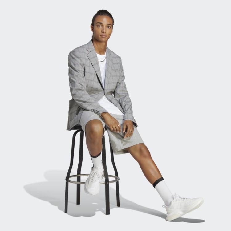 Bermuda Felpuda Adidas Cinza Médio Com Logo Grande French Terry