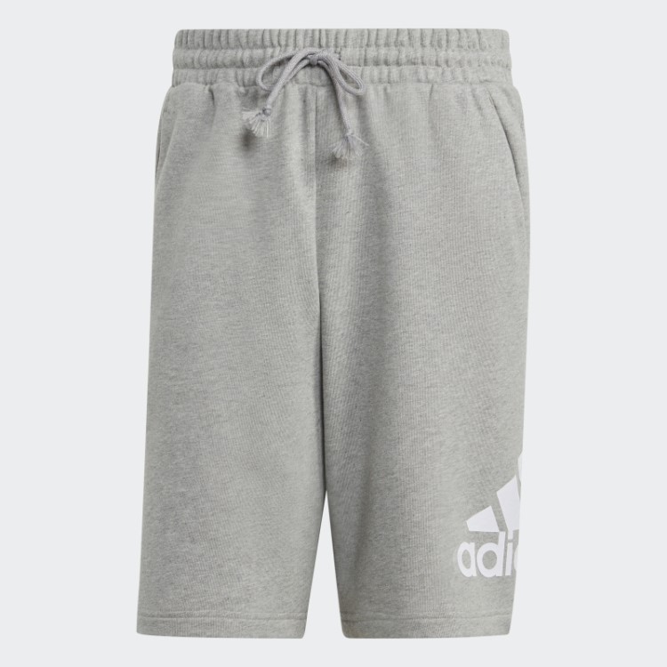 Bermuda Felpuda Adidas Cinza Médio Com Logo Grande French Terry