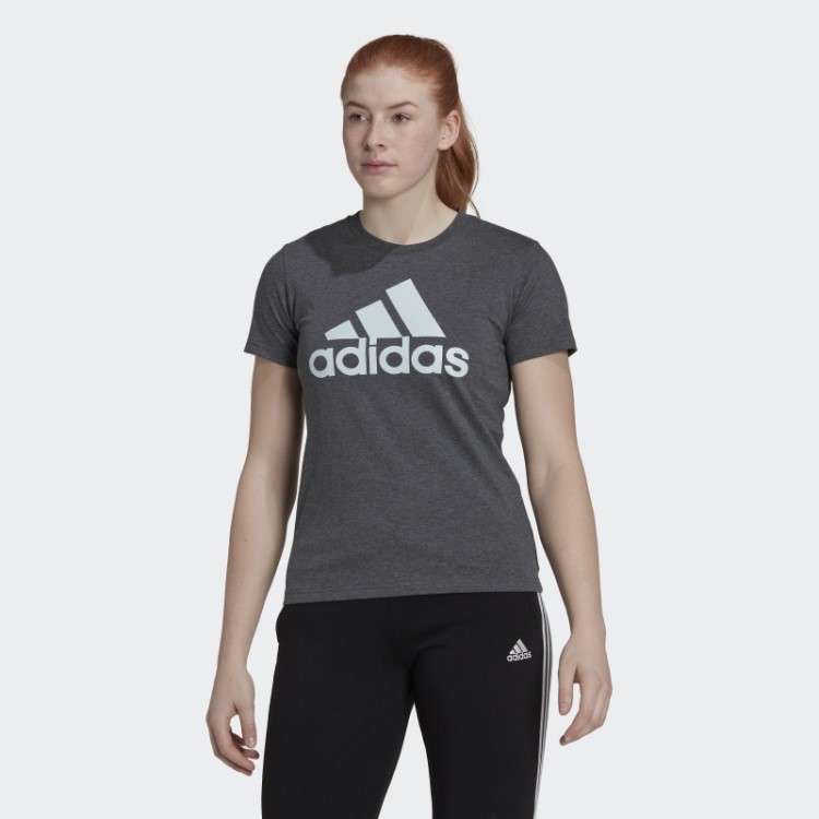Camiseta Com Logo Heather Essentials Cinza Escuro Adidas