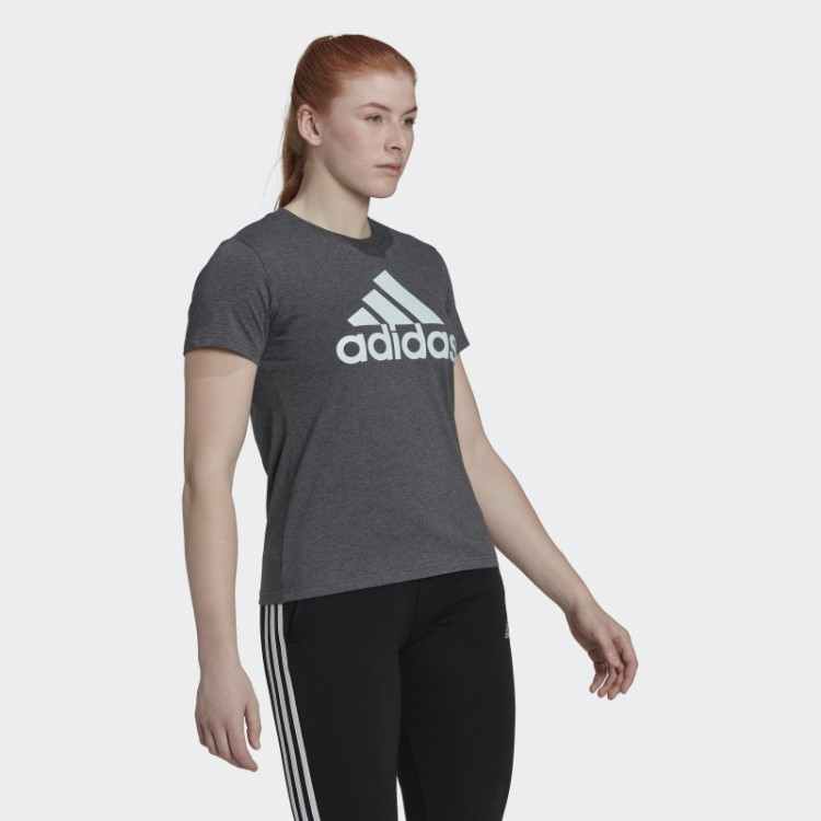 Camiseta Com Logo Heather Essentials Cinza Escuro Adidas
