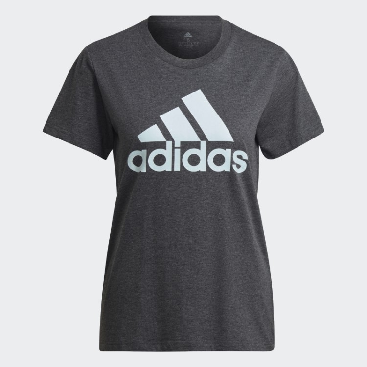 Camiseta Com Logo Heather Essentials Cinza Escuro Adidas