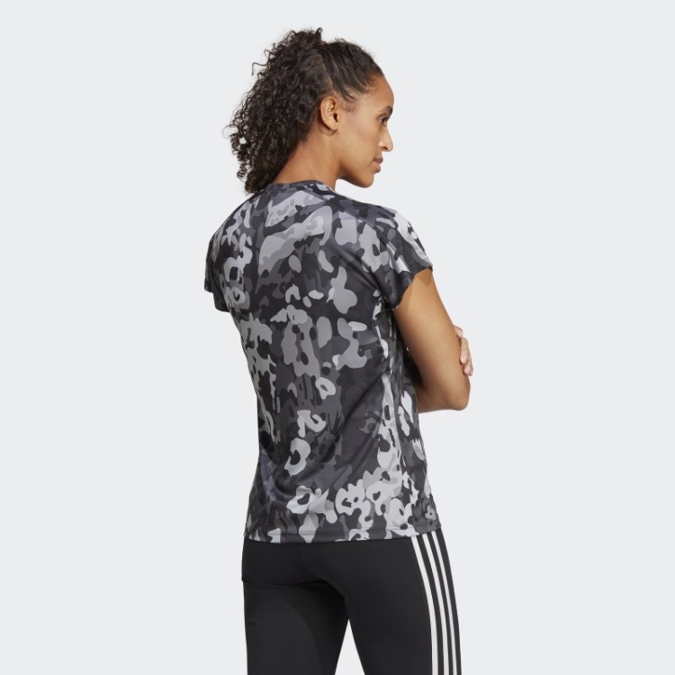 Camiseta Preta Aeroready Train Essentials Minimal Branding Com Decote Em V E Estampa Floral Adidas