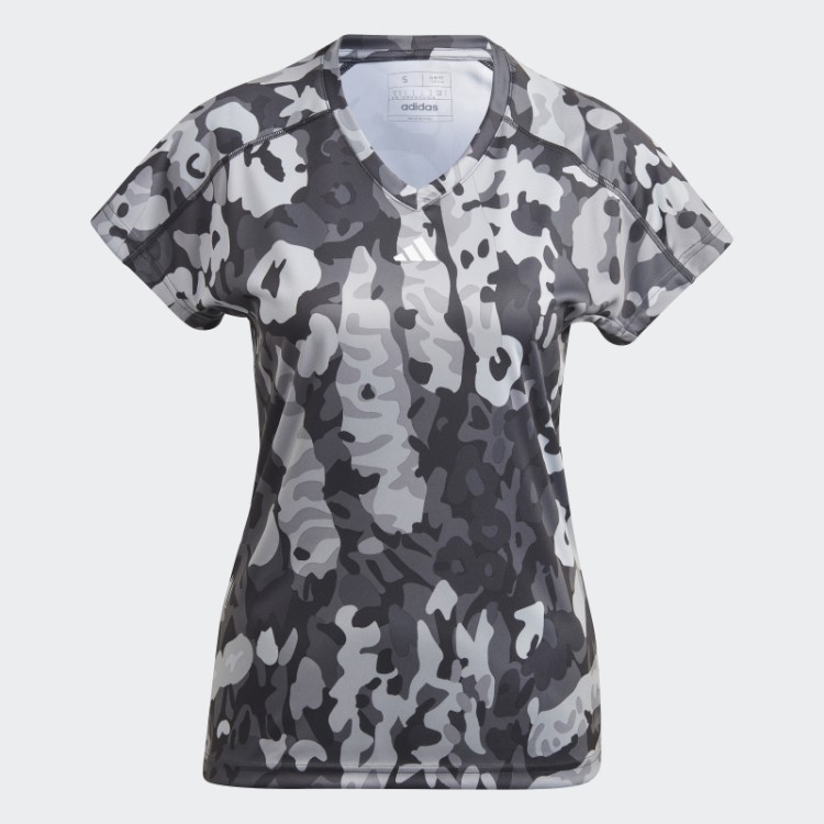 Camiseta Preta Aeroready Train Essentials Minimal Branding Com Decote Em V E Estampa Floral Adidas